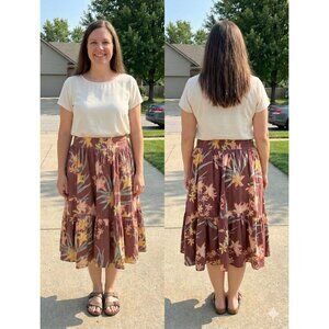 Torrid 2 Floral Poplin Tiered Midi Skirt Lined Pockets Stretch Pink Lilies 2X